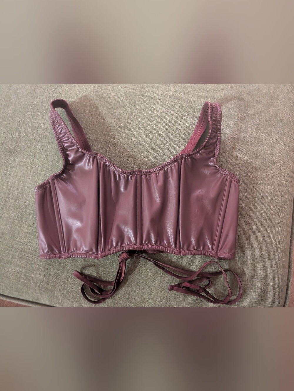 New Victoria Secret Women's Purple Brown Faux Leather Lace Up Bustier Bra Large